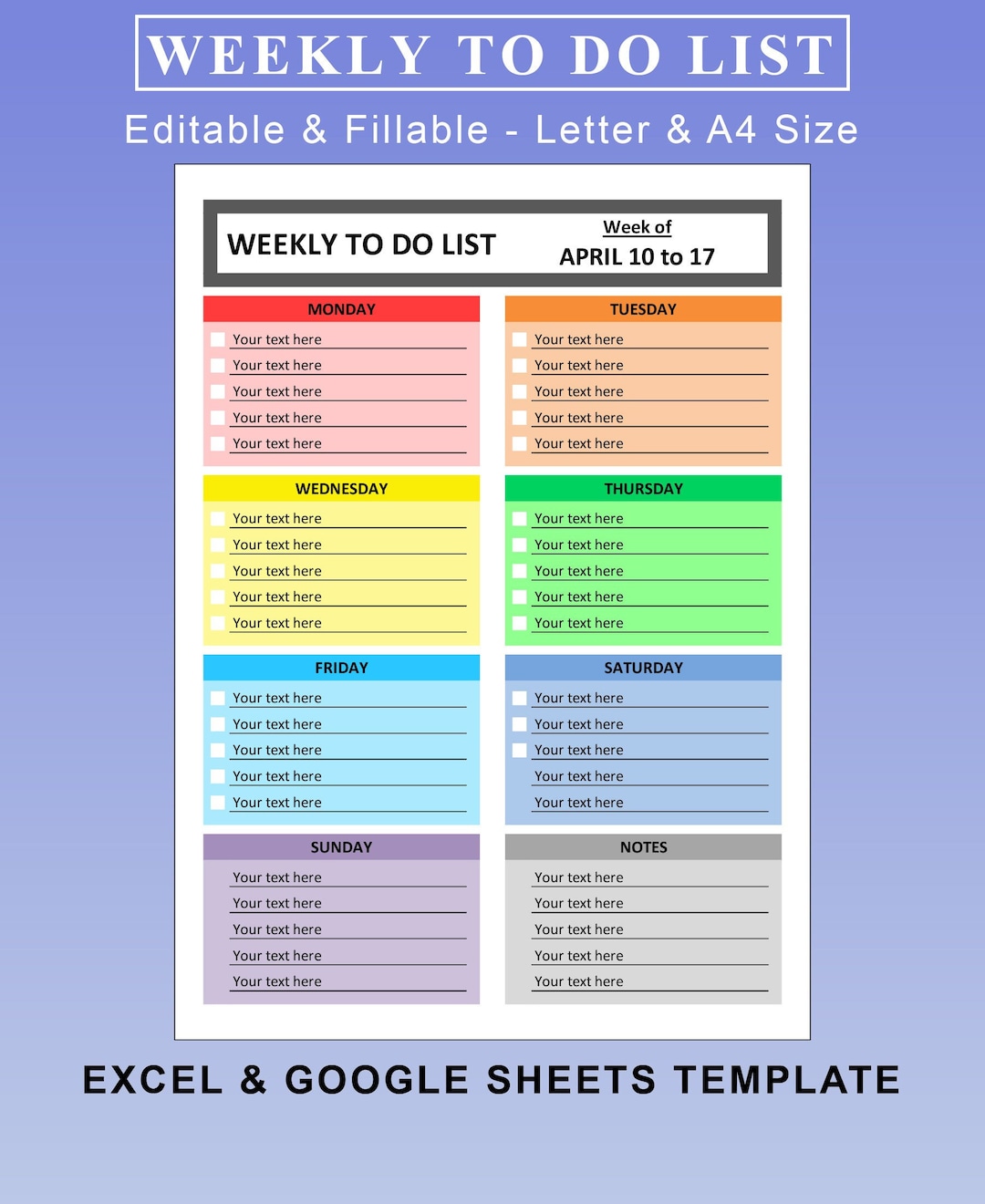 Weekly to List Printable Editable Fillable. Weekly to Do List Schedule ...