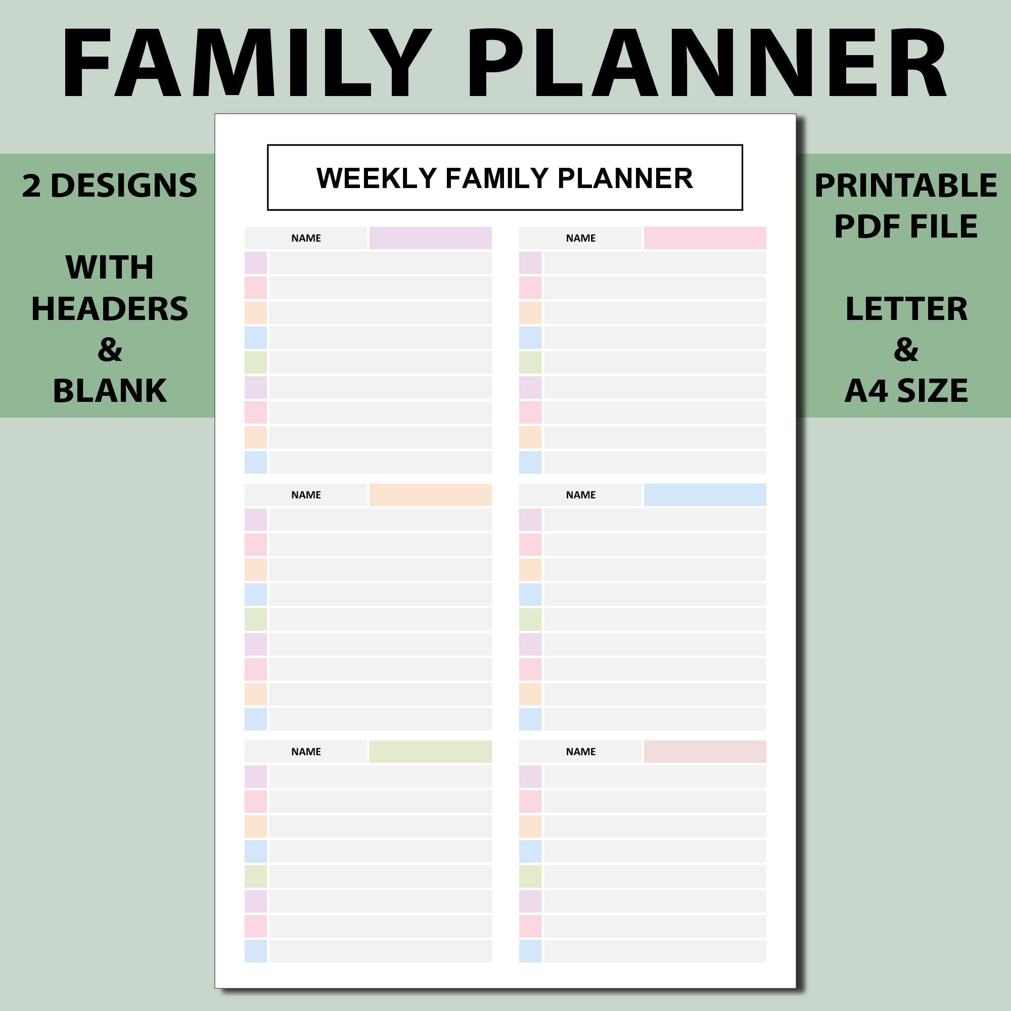 Weekly Family Chores Planner Printable,family Schedule,family Calendar ...