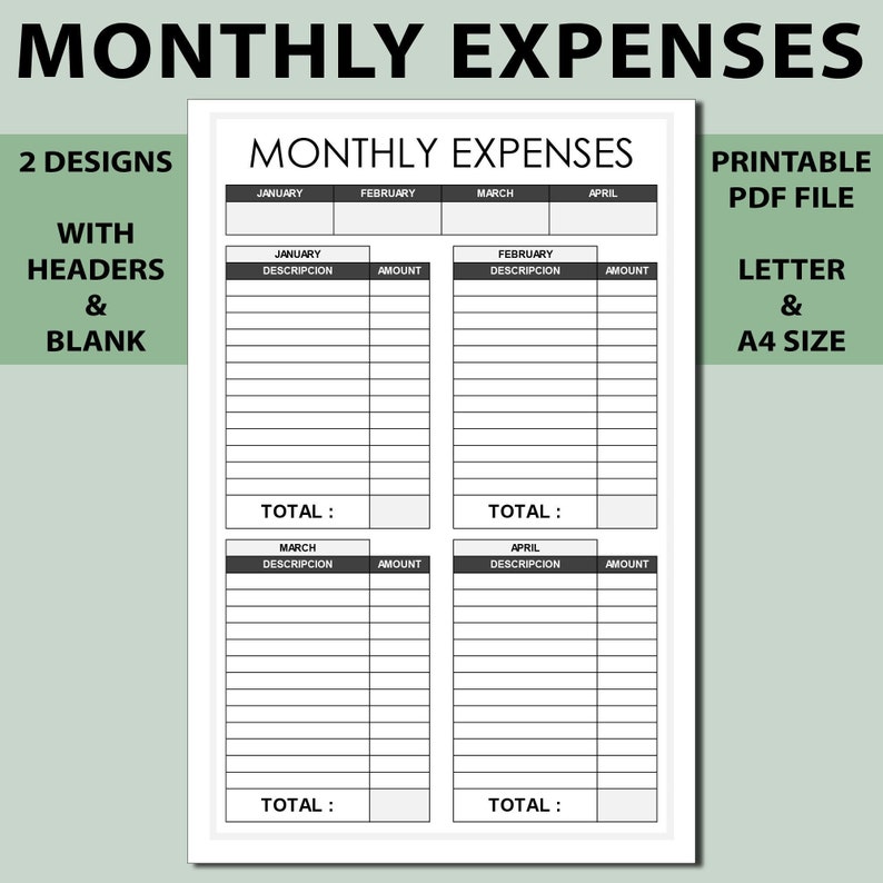Monthly Expenses Planner Printable,monthly Expenses Tracker,monthly ...