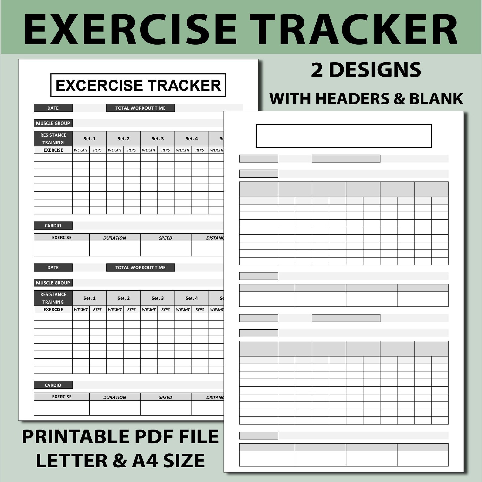 Excercices Record Printable,excercices Planner,excercices Tracker ...