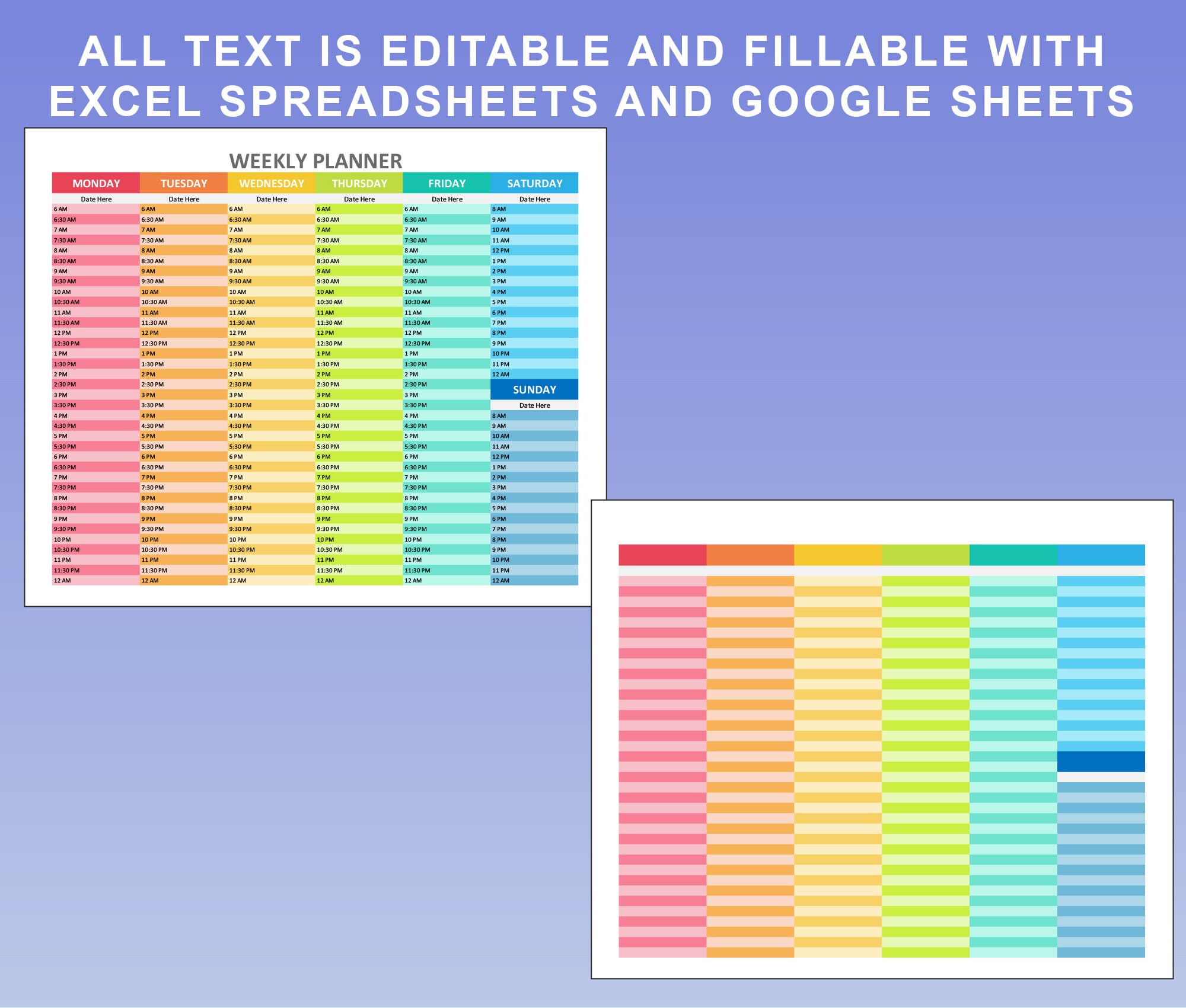 Hourly Weekly Planner Printable Editable. Daily Hourly Planner