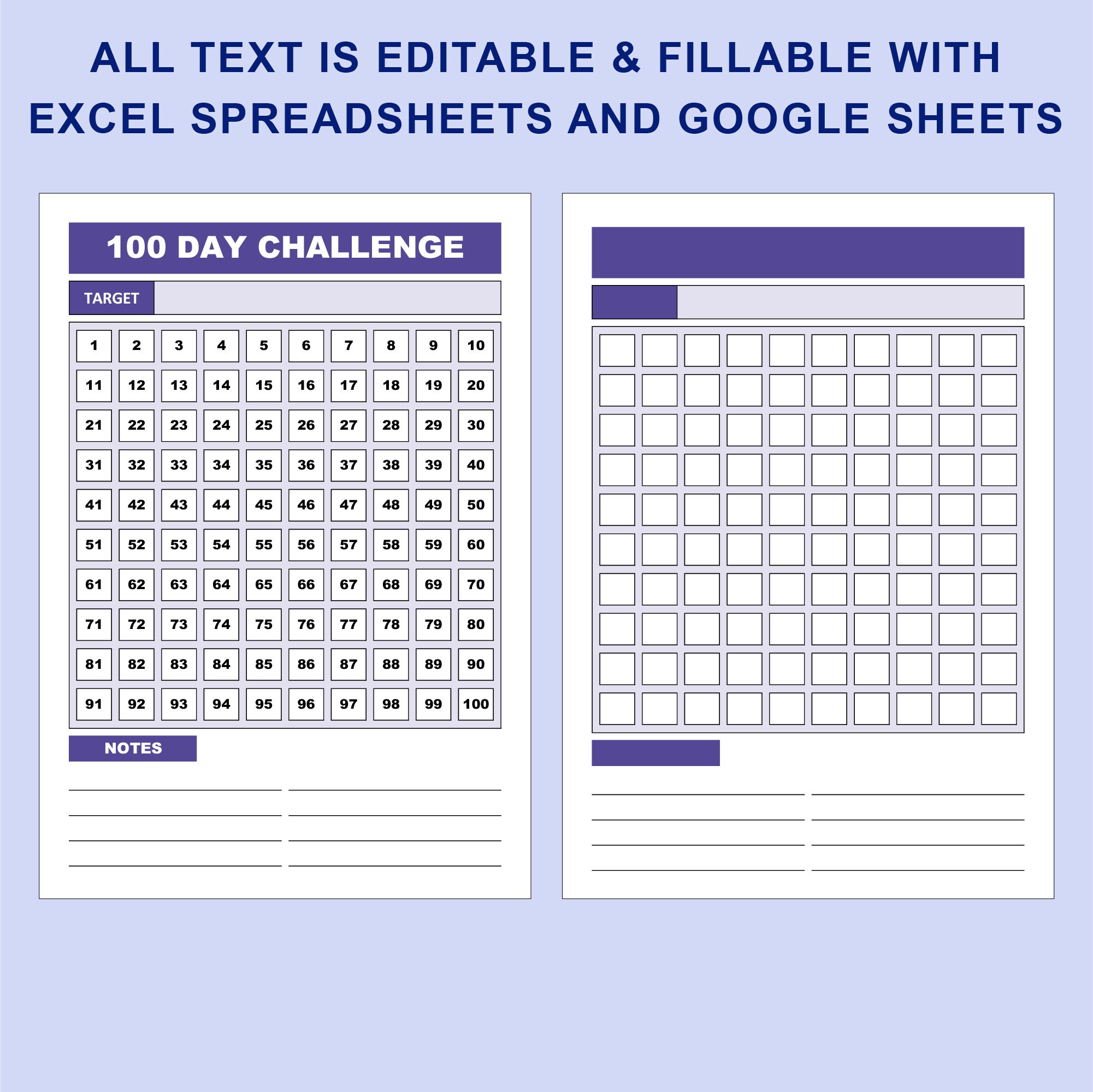 100 Day Challenge Printable Editable Fillable. Goal Setting Planer ...
