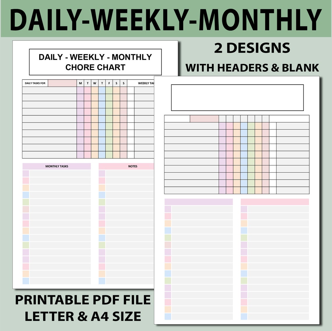 Daily Weekly Monthly Chore Chart Printable,tasks Day,tasks Week,tasks ...