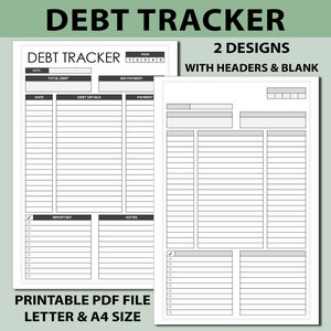 Printable Debt Tracker, Payments Tracker, Bills Tracker, Credit Card ...