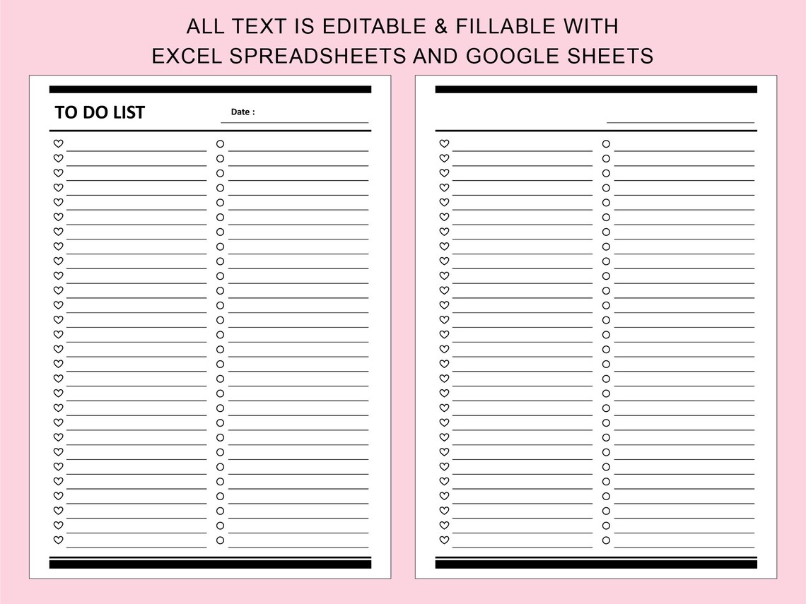 To Do List Planner Editable Fillable Printable. EXCEL Spreadsheet ...