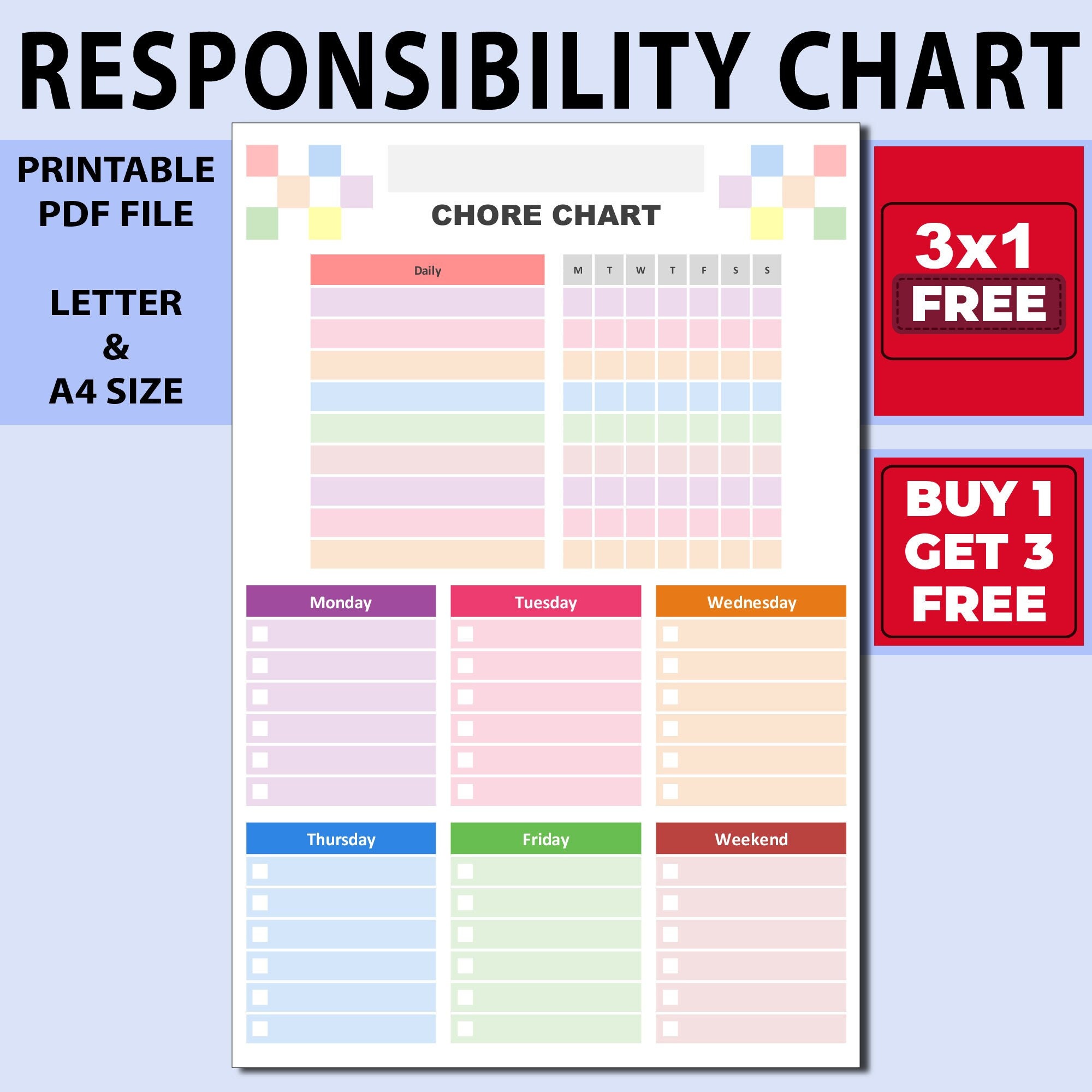 Childs Chore Chart Printable,childs Tasks Chart,childs Work Chart ...