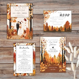 Ensemble de modèles d'invitations de mariage rustiques et romantiques, modèle imprimable Canva, téléchargement instantané
