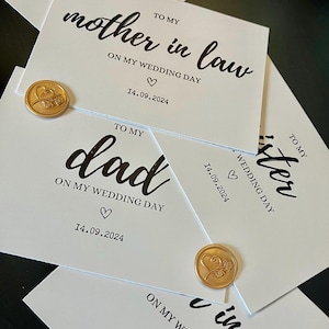 Kit de tarjetas para el día de la boda, para mi mamá en el día de mi boda, para mi papá, tarjetas para el día de la boda para la familia, tarjeta impresa con sobre y sello de cera