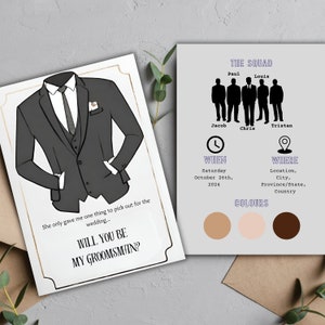 Groomsmen Wedding Proposal Card, Best Man Proposal, Editable Printable Template Instant Digital download, Will you be my groomsman