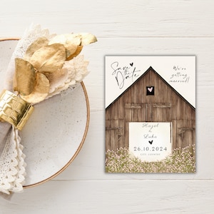 Charming Country Barn Wedding Invitation - Rustic Save the Date Template, Customizable Picture, Printable Card - Instant Download