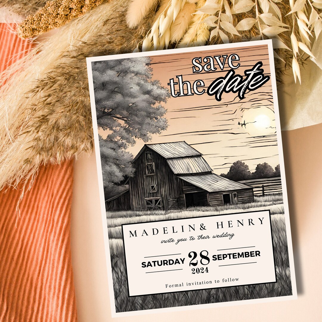 Rustic Barn Save the Date Template, Summer Wedding, Printable ...