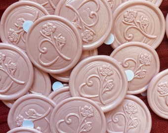 Set of 10 Heart-Rose Handmade Wax Seals, Self-adhesive Stickers, Wedding Invitation Wax Sealing, Love-Shaped Seal Stamp, Rustic Chic Design