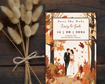 Rustic Fall Wedding Save the Date Card, Forest Scene (Digital Download)