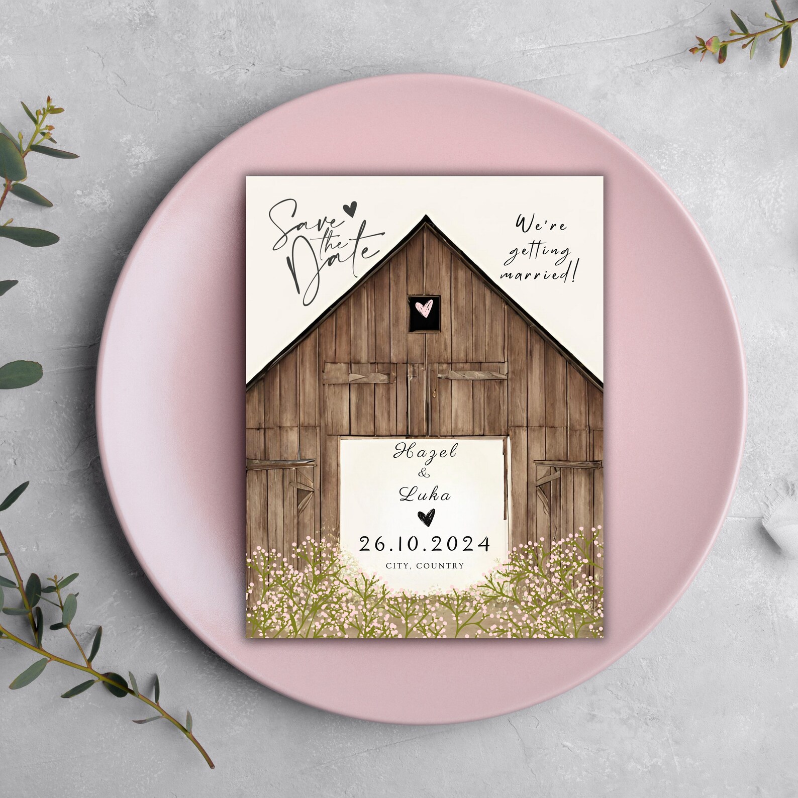 Rustic Barn Wedding Save the Date Template – Printable Country Card ...