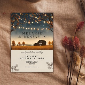 Rustic Fall Wedding Save the Date Template, Country Barn Wedding Card, Editable Printable Canva Template Invitation, Instant Download