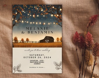 Rustic Fall Wedding Save the Date Template, Country Barn Wedding Card, Editable Printable Canva Template Invitation, Instant Download