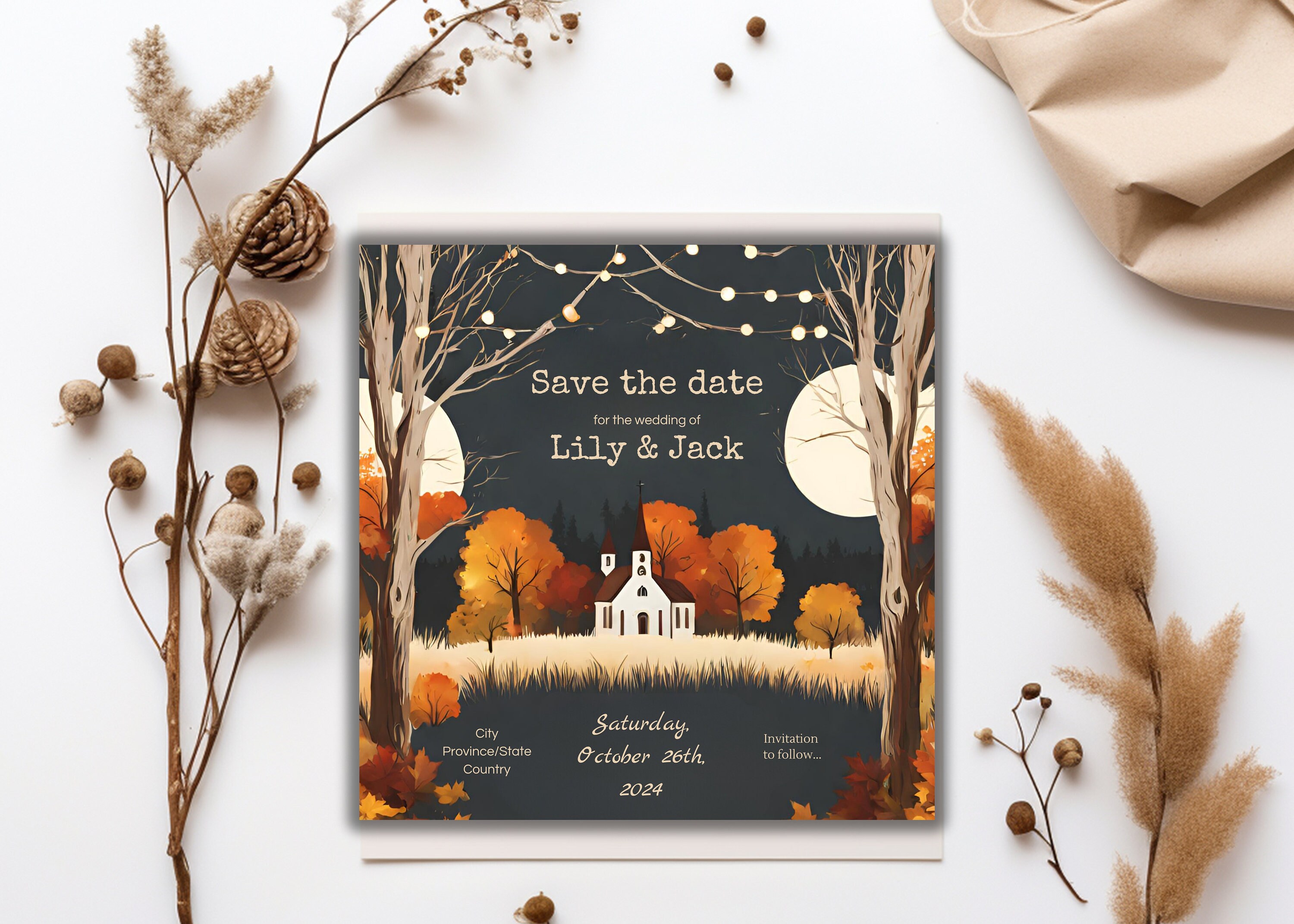 Rustic Fall Wedding Save the Date Template (digital Download) - Etsy