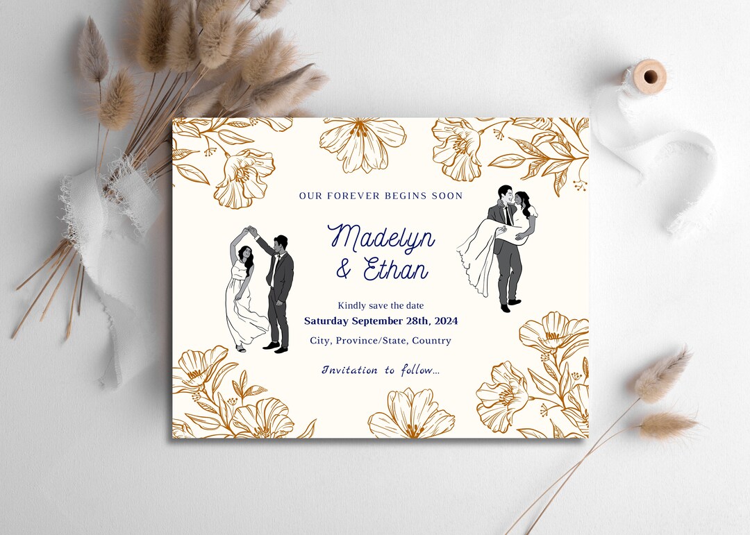 Rustic Bilingual Wedding Save the Date Template (digital Download) - Etsy