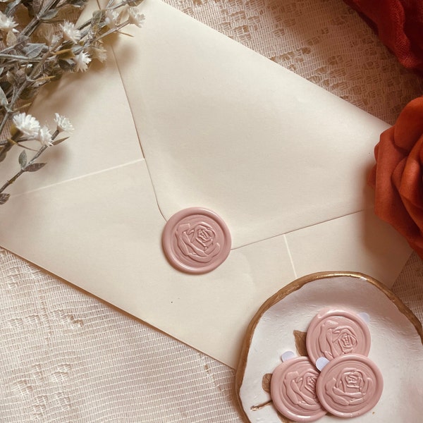 Set of 10 Rose Handmade Wax Seals, Self-adhesive Stickers, Wedding Invitation Wax Sealing, Rose-Shaped Seal Stamp, Rustic Chic Rose Design