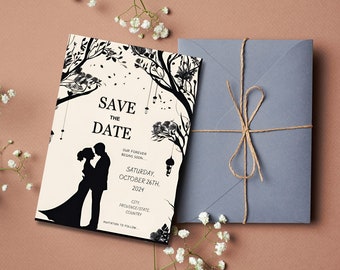 Modern Wedding Save the Date Template, Rustic Vintage Wedding save the date, Instant digital template download