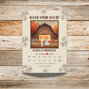 Grange champêtre pour mariage automnal, réservez le modèle, carte de mariage automne rustique, modèle d'invitation modifiable sur toile imprimable, téléchargement numérique