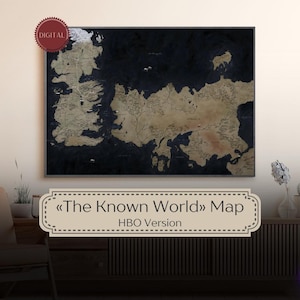 Poster digitale della mappa del mondo conosciuto 4K / Game of Thrones / Mappa di Westeros ed Essos / Mappa digitale GOT / Casa del Drago / Versione HBO