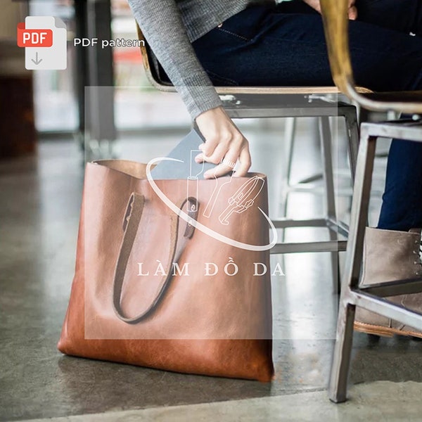 Modello PDF borsa tote di base in pelle, modello semplice borsa tote in pelle, modello borsa della spesa, borsa tote PDF fai da te di Lamdoda con tutorial