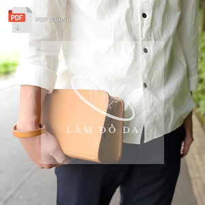 Patrón PDF de cartera de cuero para hombre, patrón de bolso de mano con asa, patrón de bolso de muñeca para hombre, patrón de cartera de mano, patrón de cartera de viaje