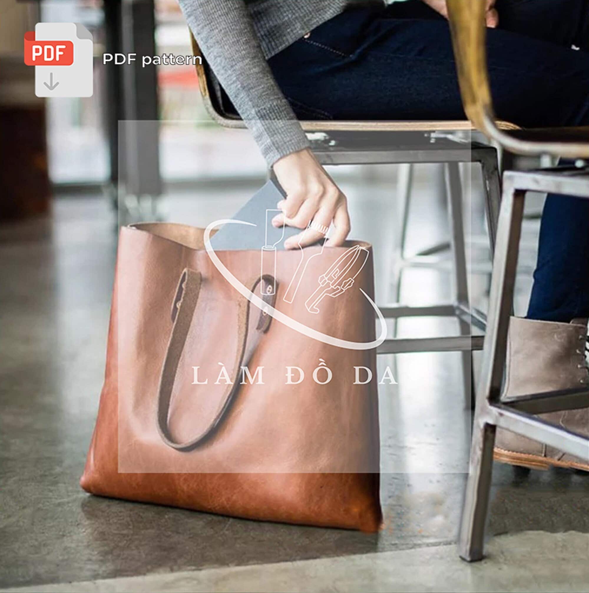 Basic Leather Tote Bag PDF Template Simple Leather Tote Bag Pattern Shopping Bag Pattern Tote Bag PDF DIY by Lamdoda With Tutorial Etsy