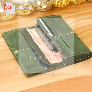 Patrón PDF de billetera larga, Patrón de billetera bifold larga para hombres, Patrón de billetera larga de cuero, Patrón de artesanía en cuero DIY por Lamdoda **SIN tutorial**