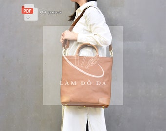Leather Tote Bag PDF Pattern, Zipper Tote Bag Pattern, Shopping Bag Pattern, Tote Bag with Handle, Big Tote bag, Leathercraft **NO tutorial*