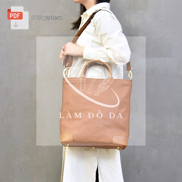 Leather Tote Bag PDF Pattern, Zipper Tote Bag Pattern, Shopping Bag Pattern, Tote Bag with Handle, Big Tote bag, Leathercraft **NO tutorial*