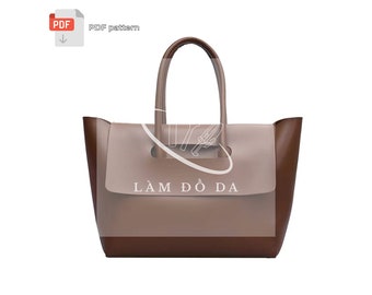 Modello PDF borsa tote da donna, modello borsa tote fai da te, modello borsa shopping, borsa tote con patta, tote grande, borsa per laptop **NO Tutorial**