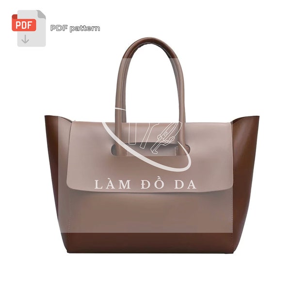 Women Tote Handbag PDF pattern, Tote Bag pattern DIY, Shopping Bag Pattern, Tote bag with Flap, Large Tote, Laptop bag **NO Tutorial**