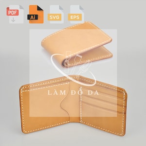 Conjunto de padrões de carteira de couro dobrável para corte a LASER - Arquivos prontos para laser (Ai, Pdf, Eps, Svg), Padrão de carteira de couro por Lamdoda / sem tutorial