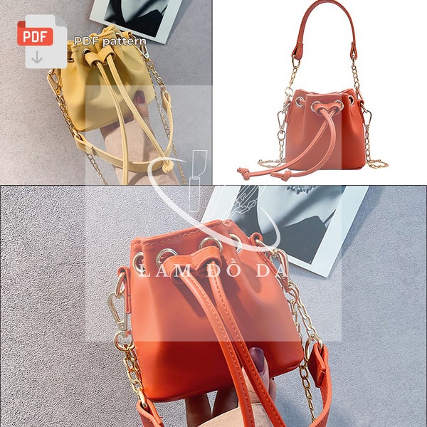 Leather Bucket bag PDF pattern, Drawstring Bucket Bag Pattern, Bucket Tote Leather Bag pattern, PDF Pattern, Leathercraft / no tutorial