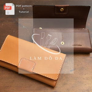 Carteira longa com zíper Padrão PDF, Padrão de carteira longa bifold, Padrão de carteira longa masculina de couro, Padrão de couro DIY com tutorial