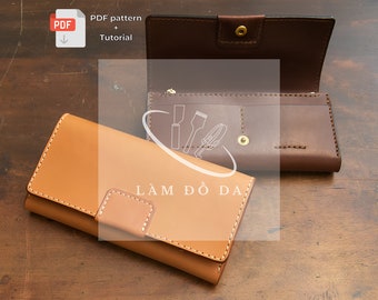 Long wallet with zipper PDF Pattern, Long Bifold wallet Pattern, Leather Men Long Wallet Pattern, DIY Leathercraft Pattern with tutorial
