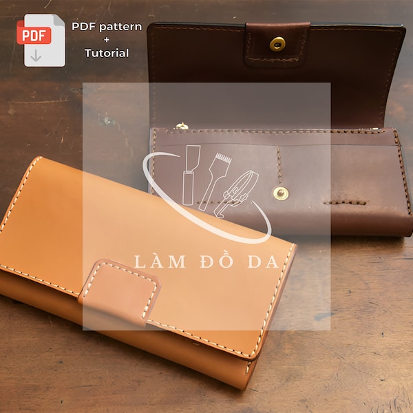 Long wallet with zipper PDF Pattern, Long Bifold wallet Pattern, Leather Men Long Wallet Pattern, DIY Leathercraft Pattern with tutorial