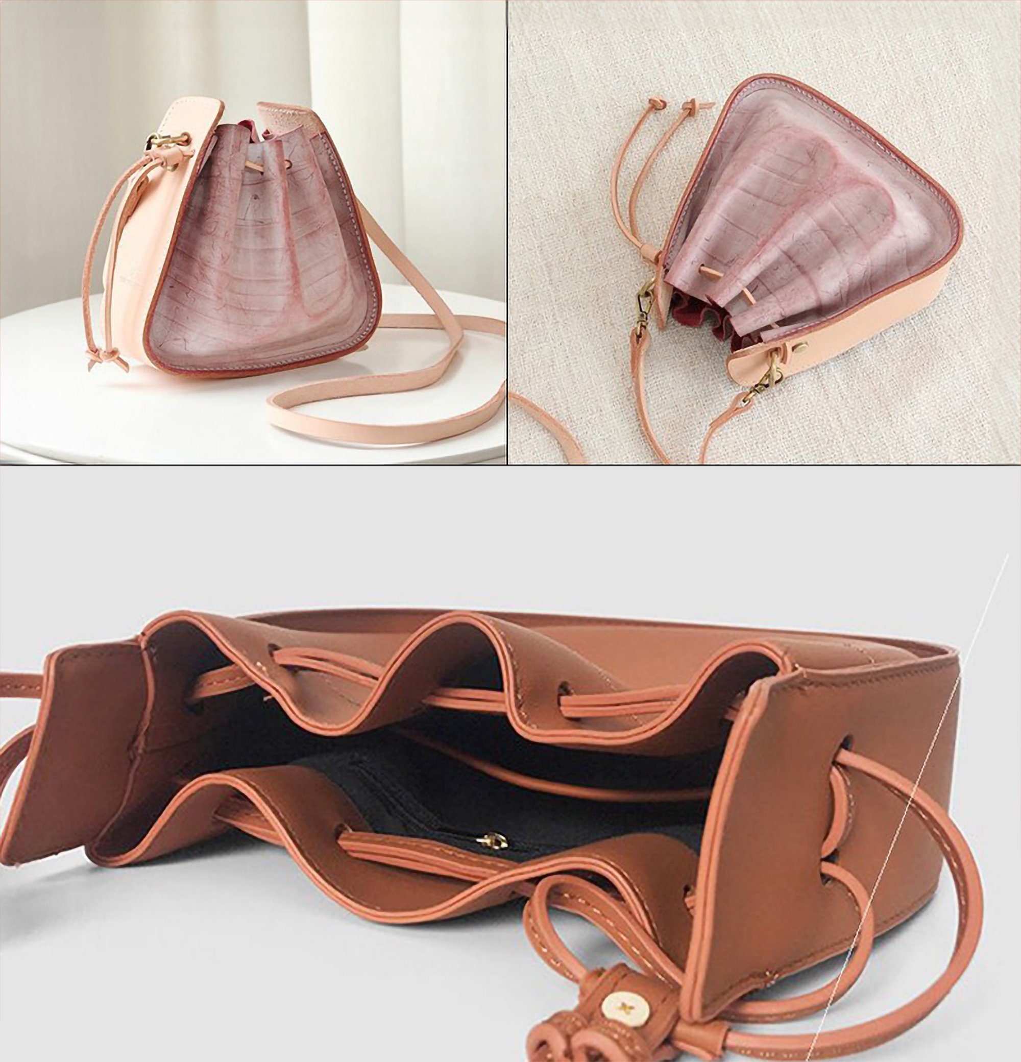 PDF Leather Drawstring Pouch Pattern, Leather BUCKET Hand Bag Pattern ...