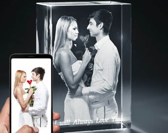 Custom Etched Glass, 3D Crystal Photo Cube, Photo on Glass, Anniversary Gift for Wife, Family Reunion Gifts, Personalized Gifts for Husband