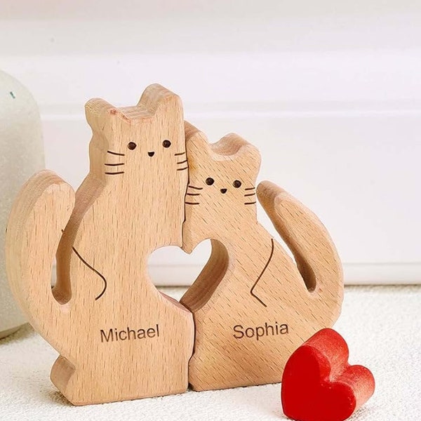 Custom Cat Family Name Puzzle, Family Reunion Gift, Wooden Animal Puzzle, Personalized Gifts for Parents Under 20 Dollars,Housewarming Gifts