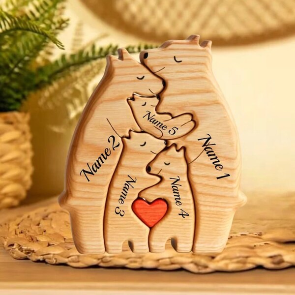 Houten naampuzzel, beerfamiliepuzzel, aangepaste puzzelcadeaus voor ouders onder de 20 dollar, aangepaste naampuzzel, gepersonaliseerd cadeau voor het hele gezin