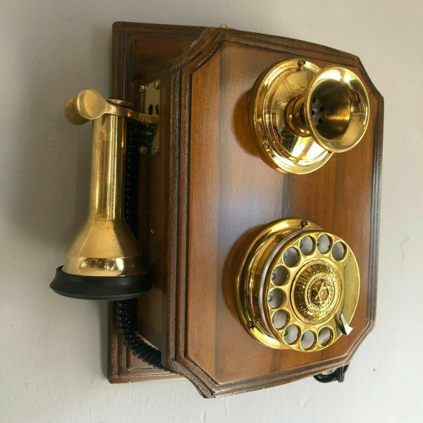Reproduction Wooden Retro Rotary Dial Mechanical Bell Wall Mount telephone