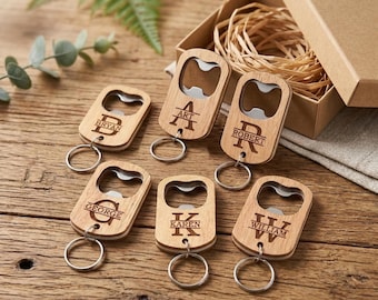 Personalized Wood Bottle Opener Keychain,Custom Groomsmen Gift for Him,Bachelor Party Favors