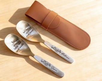 Custom Engraved Stainless Steel Spoon, Personalized Tableware Gift with Pouch,Matte Finish for Soup