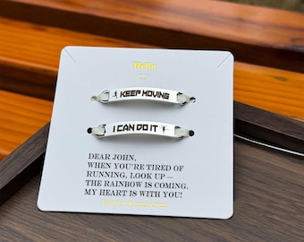 Gepersonaliseerde roestvrijstalen schoentags: Gegraveerde schoenveterhangers, Motiverend hardloopcadeau