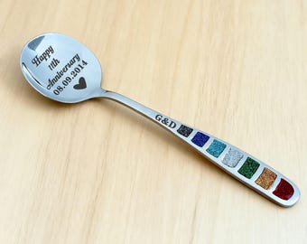 Custom Engraved Steel Spoon: Colorful Handle, Personalized Keepsake,11th Anniversary Spoon