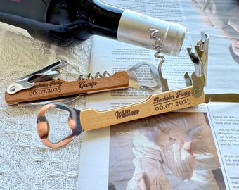 Custom Engraved Wood Corkscrew Bottle Opener: Groomsmen Gift,Bachelor Party Gifts