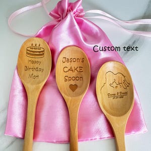 Personalized Cake Wooden Spoon, Anniversary, Birthday, Present Cooking, Salad Dressing Spoon, Wedding Custom Gift, Children&#39;s Soup Spoon